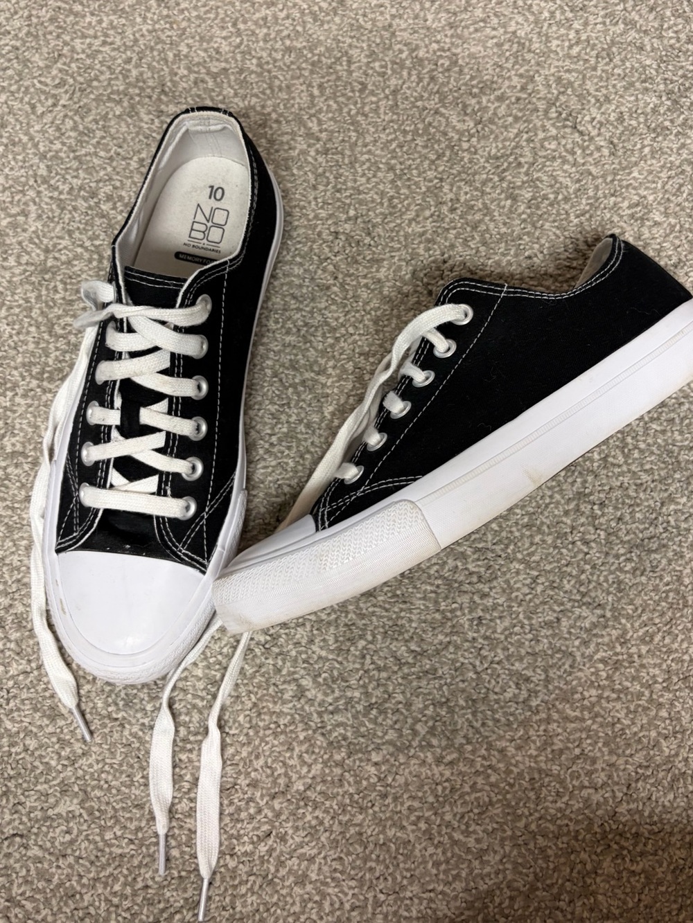 NOBO Black and White Canvas Low-Top Sneakers